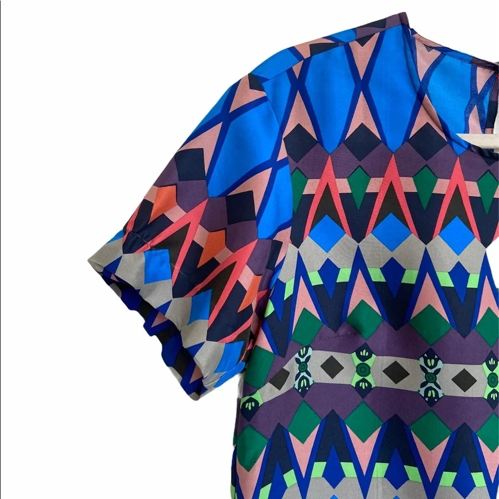J. Crew Multicolor Geometric Short Sleeve Blouse